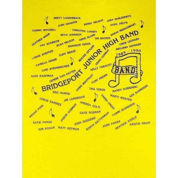 Vintage 1990 Bridgeport Jr High Band T-Shirt Yellow Music Single Stitch - Picture 4 of 8